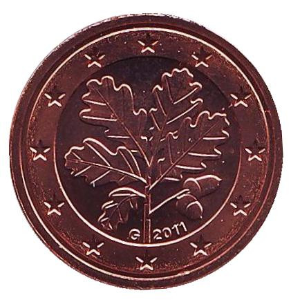 Монета 2 цента. 2011 год (G), Германия.