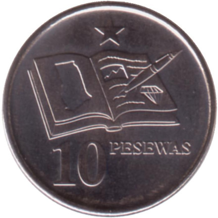Монета 10 песев. 2016 год, Гана. Книга.