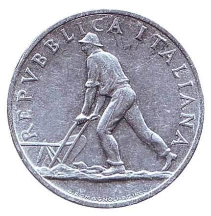 Монета 2 лиры. 1950 год, Италия.