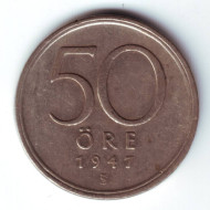 Монета 50 эре. 1947 год, Швеция. Монета 50 эре. 1947 год, Швеция.