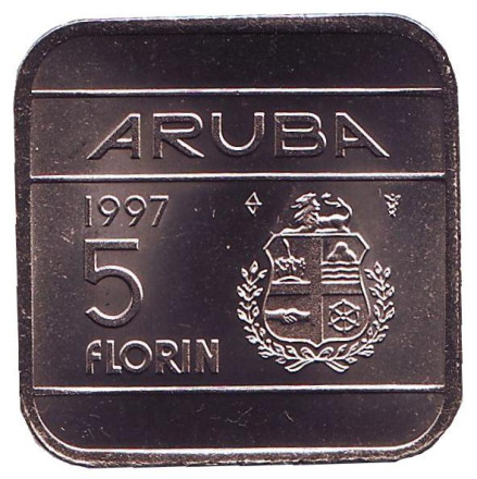 Монета 5 флоринов. 1997 год, Аруба. UNC.