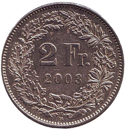 Монета 2 франка. 2003 год, Швейцария. Гельвеция.