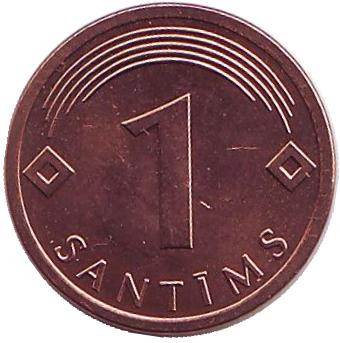 Монета 1 сантим. 2008 год, Латвия. UNC.