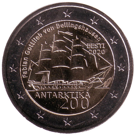 Монета 2 евро. 2020 год, Эстония. 200 лет открытию Антарктиды.