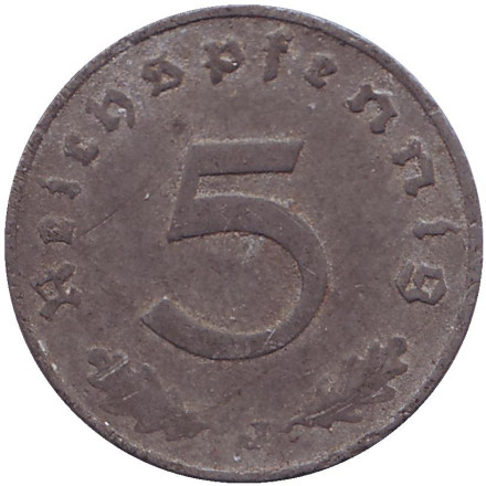 Монета 5 рейхспфеннигов. 1940 год (J), Третий Рейх (Германия).