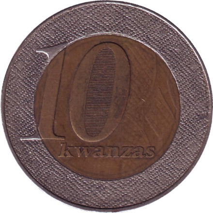 Монета 10 кванза. 2012 год, Ангола. (Из обращения).