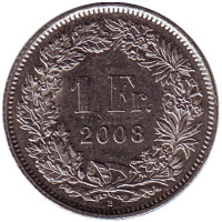 Гельвеция. Монета 1 франк. 2008 (В) год, Швейцария.