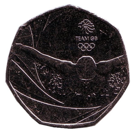 Монета 50 пенсов. 2016 год, Великобритания. XXXI летние Олимпийские Игры. Рио-де-Жанейро 2016.