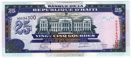 Банкнота 25 гурдов. 2015 год, Гаити.