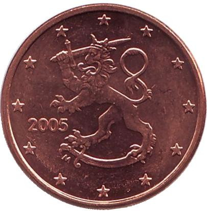 Монета 1 цент, 2005 год, Финляндия.