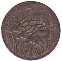 Африканские антилопы. (Западные канны). Монета 100 франков. 1984 год, Чад.
