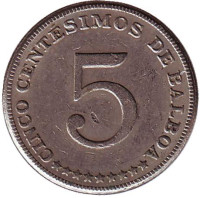 Монета 5 чентезимо. 1967 год, Панама.