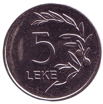 Монета 5 леков. 2014 год, Албания.