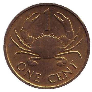 Монета 1 цент. 1982 год, Сейшельские острова. Краб.