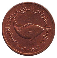 Монета 5 филсов. 1996 год, ОАЭ. Рыба. Монета 5 филсов. 1996 год, ОАЭ. Рыба.