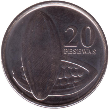 Монета 20 песев. 2016 год, Гана. Плоды какао.