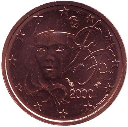 Монета 2 цента. 2000 год, Франция.