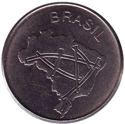 Монета 10 крузейро. 1984 год, Бразилия. Карта Бразилии.