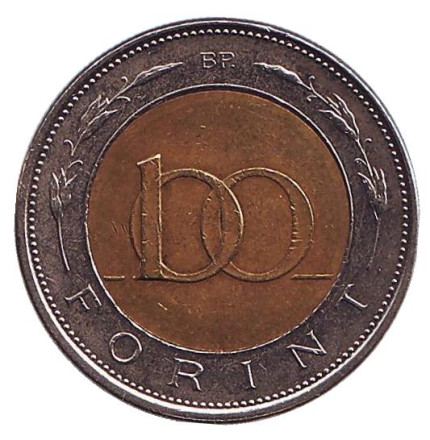 Монета 100 форинтов. 2008 год, Венгрия.
