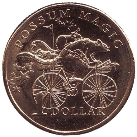 Монета 1 доллар. 2017 год, Австралия. Опоссум на велосипеде.