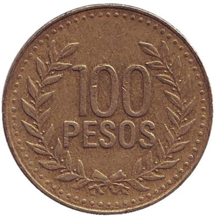 Монета 100 песо. 2006 год, Колумбия.