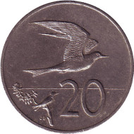 Монета 20 центов. 1983 год, Острова Кука. Австралийская крачка. Монета 20 центов. 1983 год, Острова Кука. Австралийская крачка.