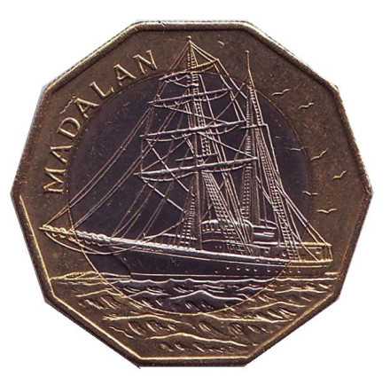 Монета 100 эскудо. 1994 год, Кабо-Верде. (кольцо из латуни). Мадалан. Корабль.