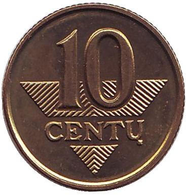 Монета 10 центов. 1997 год, Литва. UNC.