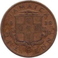 Монета 1 пенни. 1938 год, Ямайка.