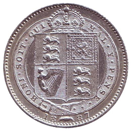 Монета 1 шиллинг. 1887 год, Великобритания. Королева Виктория.
