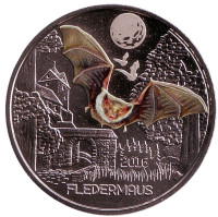 Летучая мышь. Монета 3 евро. 2016 год, Австрия.