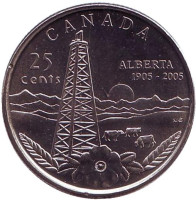 100 лет провинции Альберта. Монета 25 центов. 2005 год, Канада.