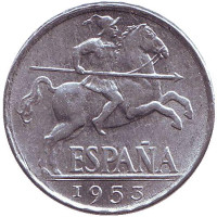 Монета 10 сантимов. 1953 год, Испания. UNC.