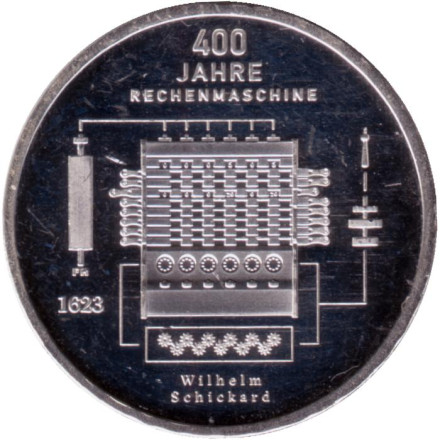 Монета 20 евро. 2023 год (D), Германия. 400 лет калькулятору Вильгельма Шиккарда.