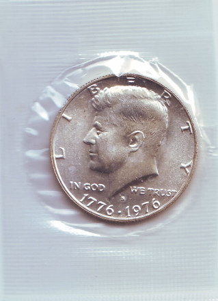 Монета 50 центов. 1976 год (S). США. Серебро. 200 лет независимости США.