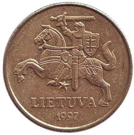 Монета 50 центов, 1997 год, Литва. Из обращения.