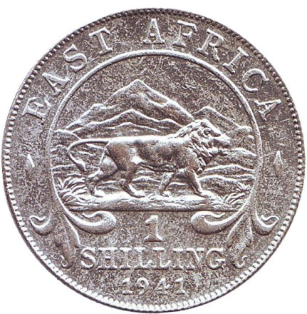 Монета 1 шиллинг. 1941 год, Британская Восточная Африка. Лев.