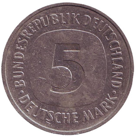Монета 5 марок. 1988 год (D), ФРГ.