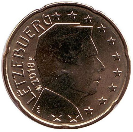 Монета 20 центов. 2018 год, Люксембург.