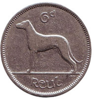 Ирландский волкодав. Монета 6 пенсов. 1940 год, Ирландия.