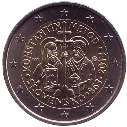 Монета 2 евро, 2013 год, Словакия. Кирилл и Мефодий.