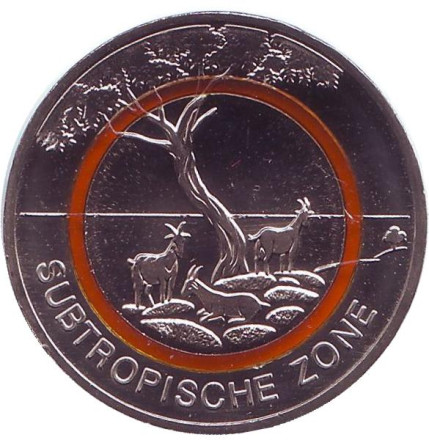 Монета 5 евро. 2018 год (F), Германия. Субтропическая зона.