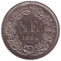 Монета 1/2 франка. 1984 год, Швейцария.