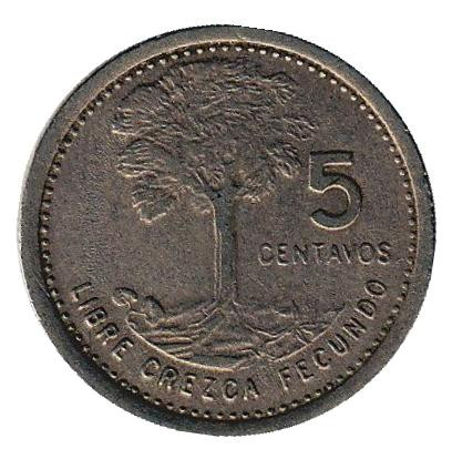 Монета 5 сентаво. 1978 год, Гватемала. Хлопковое дерево.