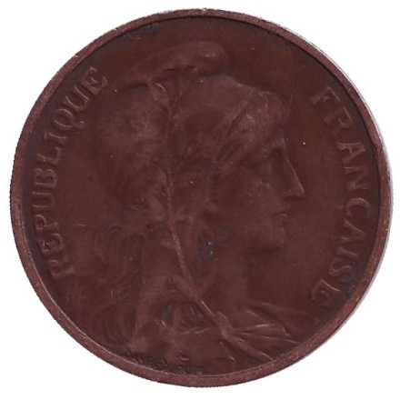 Монета 5 сантимов. 1909 год, Франция. Монета 5 сантимов. 1909 год, Франция.