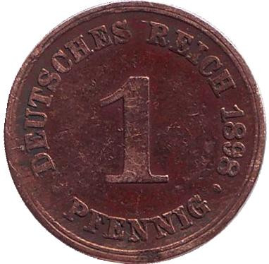 Монета 1 пфенниг. 1898 год (A), Германская империя.