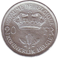 Король Леопольд III. Монета 20 франков. 1934 год, Бельгия.
