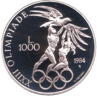 XXIII летние Олимпийские Игры, Лос-Анджелес 1984. Монета 1000 лир. 1984 год, Сан-Марино.