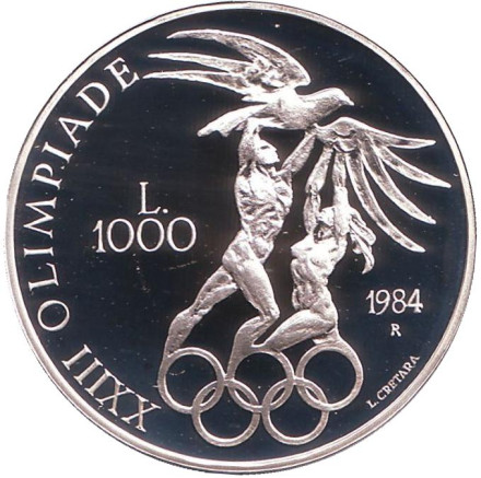 Монета 1000 лир. 1984 год, Сан-Марино. XXIII летние Олимпийские Игры, Лос-Анджелес 1984.