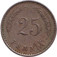 Монета 25 пенни. 1937 год, Финляндия. 